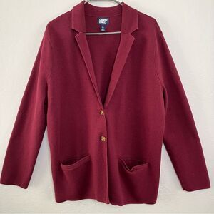 Lands' End Women's Burgundy Cotton Sweater Knit Blazer Size XL